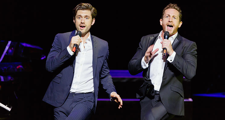 Aaron Tveit and David Harris performing in Defying Gravity at Theatre Royal Sydney in 2016